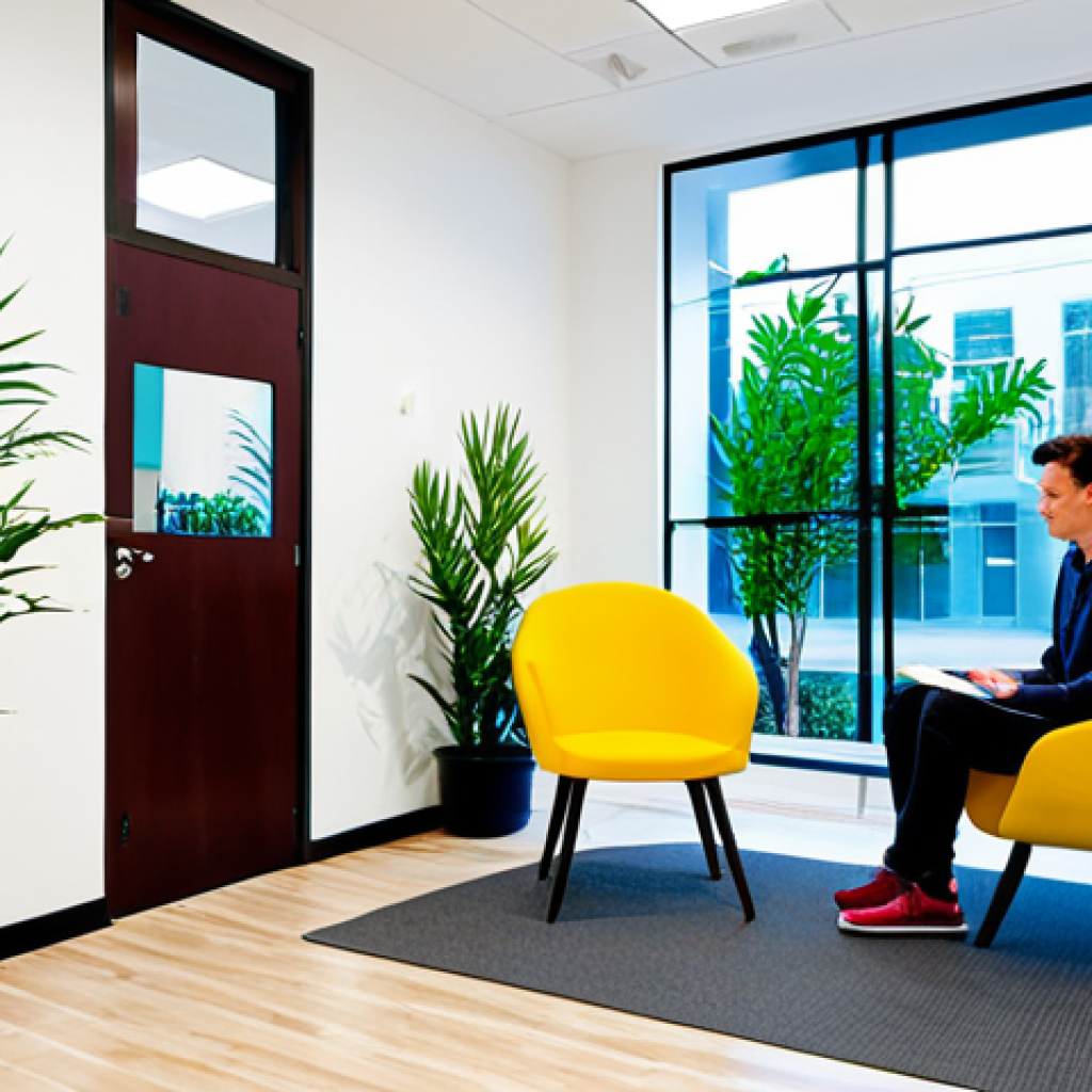Modern Mental Wellness Hub**
"A bright, modern mental wellness center reception area, featuring comfortable seating, plants, and calming artwork, fully clothed individuals are engaging in quiet activities like reading or chatting, natural light, safe for work, appropriate content, professional, modest, family-friendly, perfect anatomy, correct proportions, natural pose, well-formed hands, proper finger count, natural body proportions, high quality, professional photography."
**