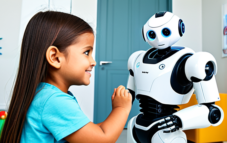 **
"A child, fully clothed in casual attire, interacting with a friendly robot designed to teach emotional intelligence. The robot is expressive and engaging. The background is a bright, cheerful playroom. Safe for work, appropriate content, family-friendly, perfect anatomy, natural proportions, well-formed hands, proper finger count, professional illustration."
**