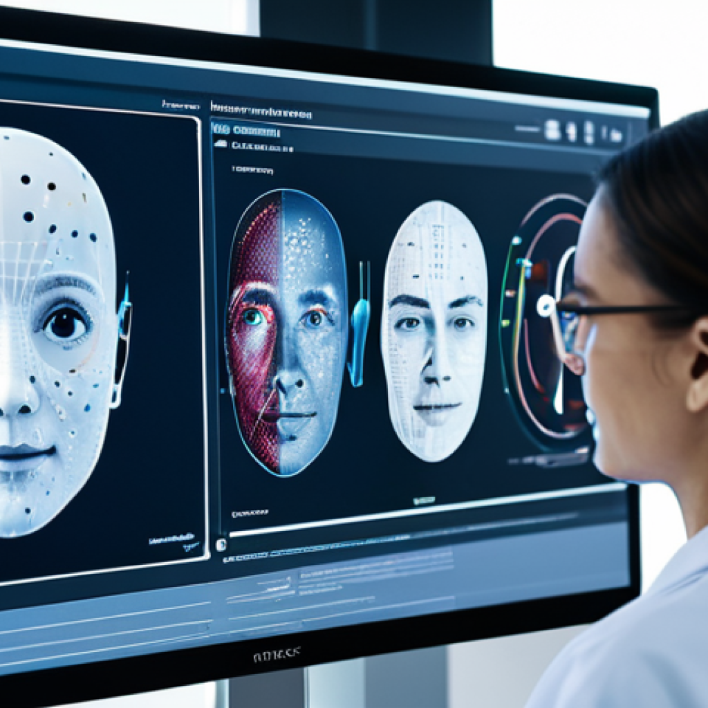 로봇 심리상담의 기술적 과제 - Emotion Recognition Technology**

Prompt: Close-up of a sophisticated AI interface analyzing a human...