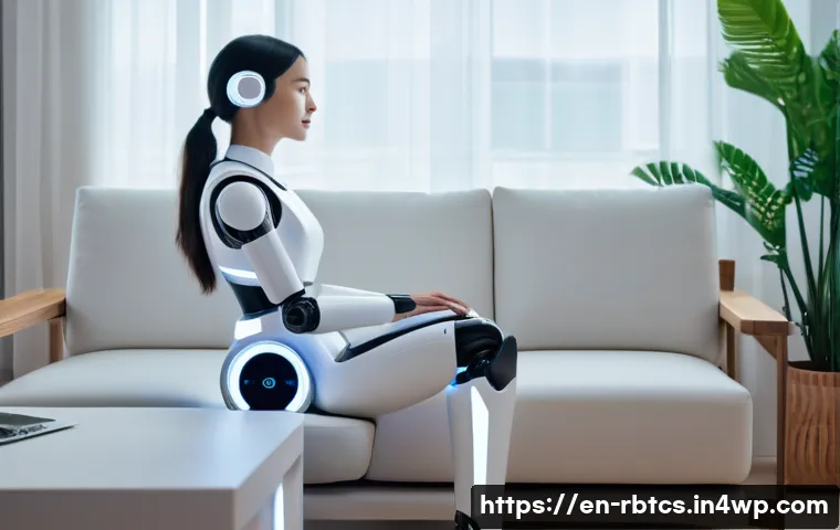 로봇 심리상담의 글로벌 시장 분석 - A futuristic AI therapy robot designed with a sleek, humanoid appearance, softly glowing LED eyes co...