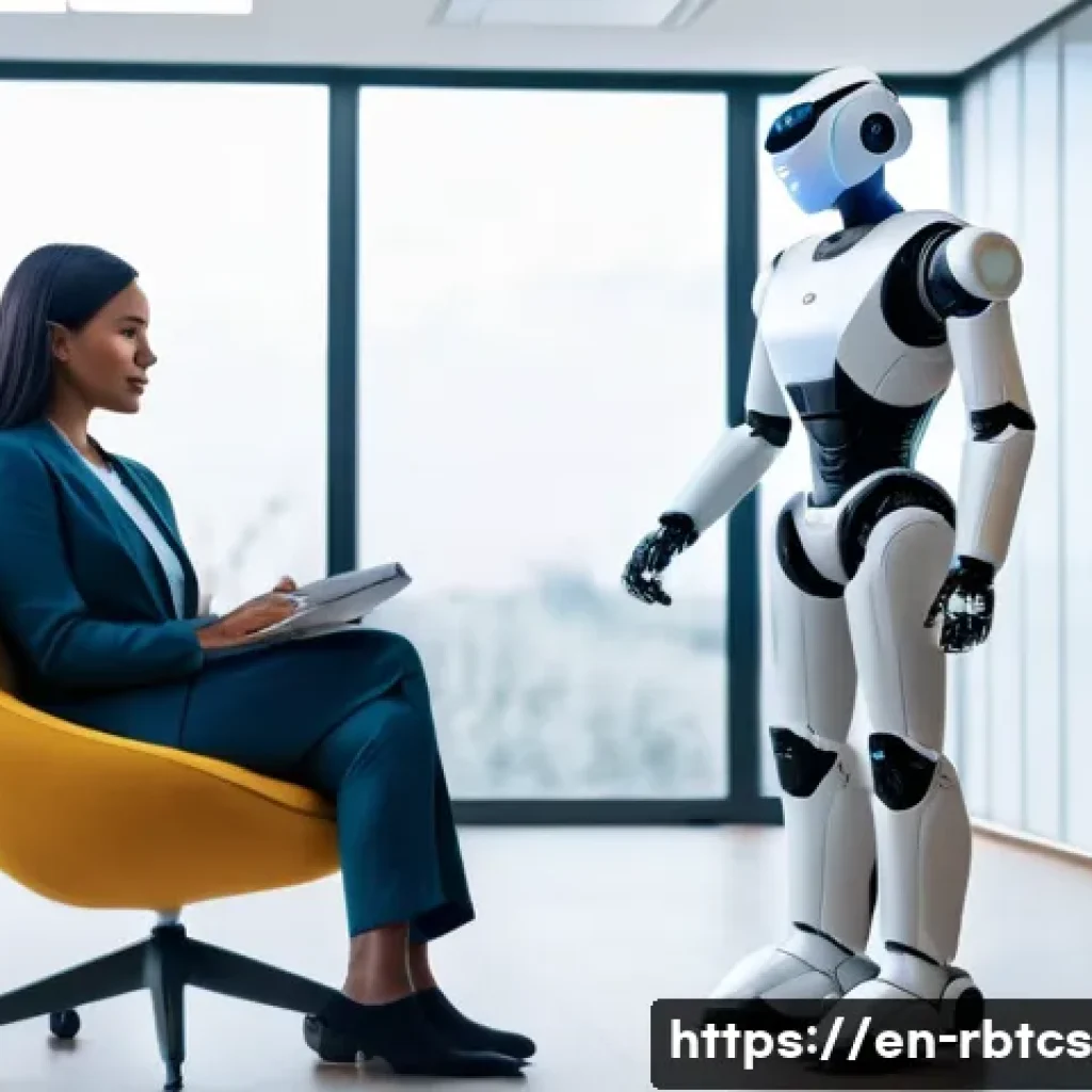 로봇 심리상담의 협력적 접근법 - A modern therapy room featuring a human therapist and a sleek, humanoid robot working together durin...