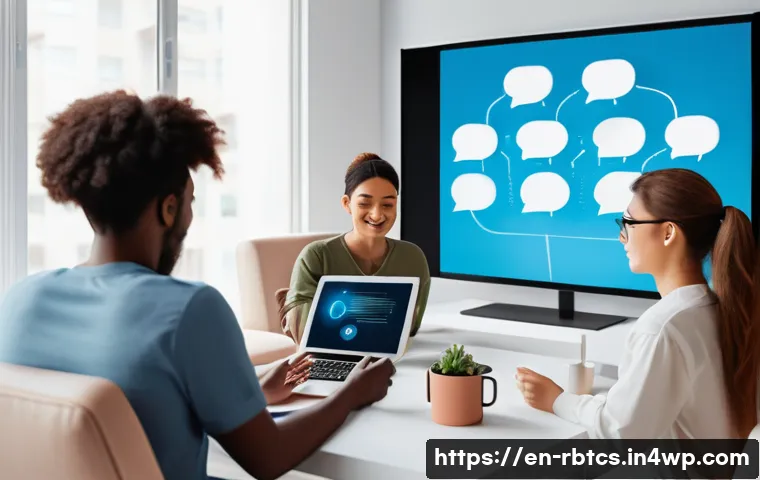 로봇 심리상담의 고객 요구 사항 분석 - A modern digital therapy session scene showing a diverse group of users interacting with AI therapis...
