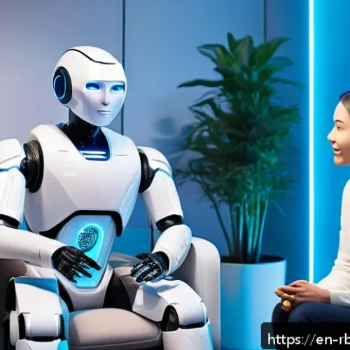로봇 심리상담의 효과적인 치료 방법 - A futuristic therapy room featuring a humanoid robot therapist sitting across from a young adult cli...