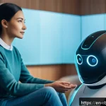 로봇 심리상담의 기능적 요구 사항 - A futuristic robotic counselor in a sleek, modern therapy room, attentively analyzing a diverse adul...