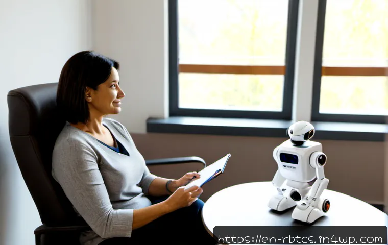 Home 17 로봇 심리상담의 적합성 평가 기준 - Photorealistic mental health suitability assessment scene in a calm modern counseling office, a dive...